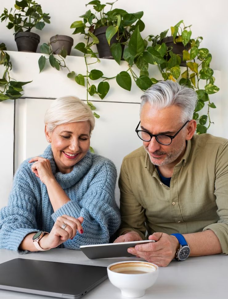 Old couple learning to use technology